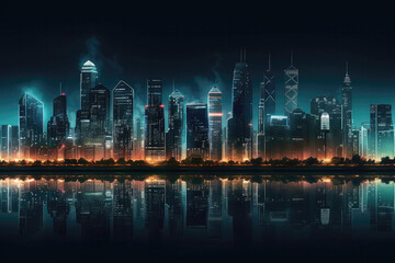 City Skyline Panorama Impressive Skyscrapers, Bustling City Lights, Vibrant Urban Energy. Generative AI