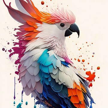 cockatoo bird with splash art illustration, generative Ai art