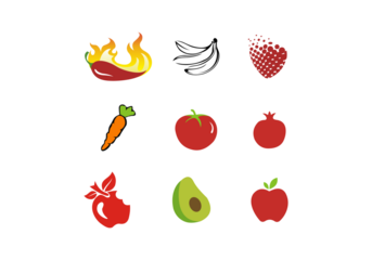 Fruits symbol icon logo set for groceries, farm shop, packaging and advertising
