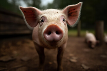 Generative AI.
a cute fat pig points its nose at the camera