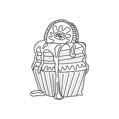 Drawn tasty cupcake on white background
