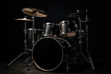 Drum Kit On Black Background. Generative AI