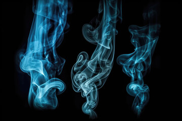 Fototapeta premium Set Blue Smoke On Black Background. Generative AI