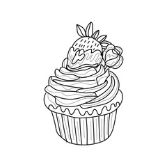 Drawn tasty cupcake on white background