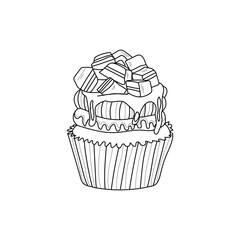 Drawn tasty cupcake on white background