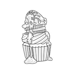 Drawn tasty cupcake on white background