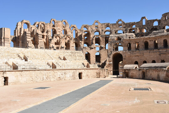 Inside El Jem Roman Amphitheater from Ground Level, El Jem, Tunisia