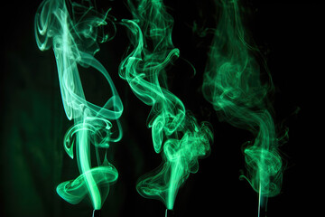 Set Green Smoke On Black Background. Generative AI