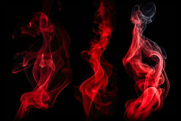 Set Red Smoke On Black Background. Generative AI