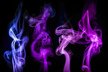 Set Purple Smoke On Black Background. Generative AI