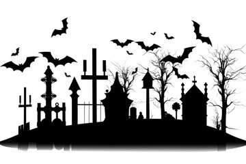 Fototapeta na wymiar Set Silhouettes Of Black Crosses Bats On White Background, Halloween. Generative AI