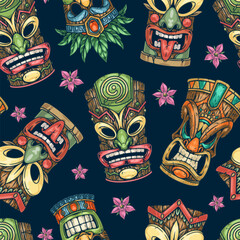 Tiki masks colorful pattern seamless