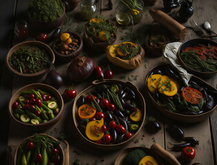 Fototapeta na wymiar Bountiful Harvest: Fresh Vegetable Spread - Cosecha Abundante: Variedad de Verduras Frescas (generated with AI)