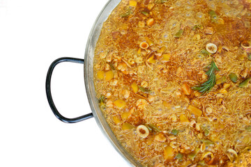 Traditional Fideua from Spain, a typical pasta made with paella ingredients