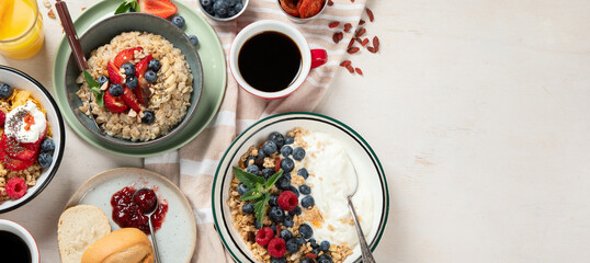Healthy breakfast set. The concept of delicious and healthy food.