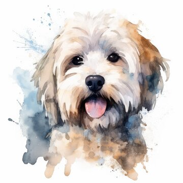 Dandie Dinmont Terrier portrait. watercolor, illustration, clipart on white background.