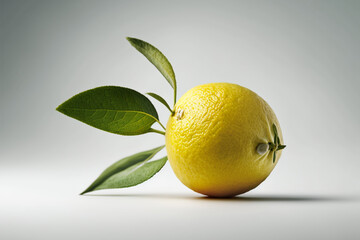 Lemon with leaf on a white background created with generative AI
