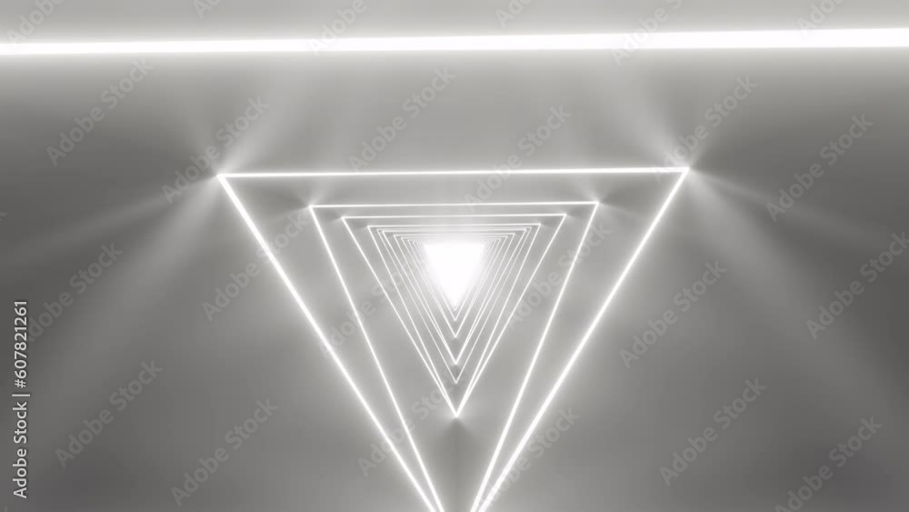 Poster futuristic tunnel in galaxy from dots and lines in triangles from rainbow color, motion abstract cyb