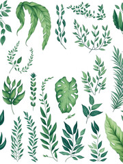 Fototapeta na wymiar Greenery Leaves Watercolor Clipart on transparent background. Generative AI