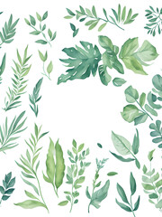Greenery Leaves Watercolor Clipart on transparent background. Generative AI
