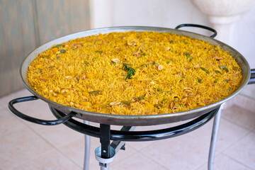 Traditional Fideua from Spain, a typical pasta made with paella ingredients