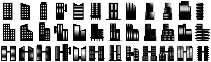 Building skyscraper silhouette design icon illustration collection