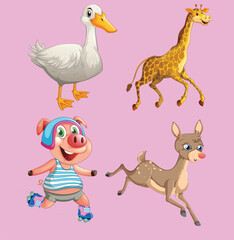 Obraz na płótnie Canvas Set of animal cartoon character by the greatest graphics