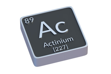 Actinium Ac chemical element of periodic table isolated on white background. Metallic symbol of chemistry element. 3d render