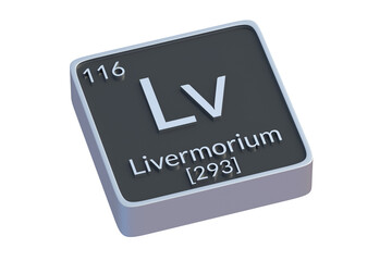 Livermorium Lv chemical element of periodic table isolated on white background. Metallic symbol of chemistry element. 3d render