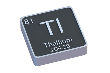 Thallium Tl chemical element of periodic table isolated on white background. Metallic symbol of chemistry element. 3d render