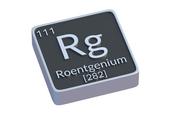 Roentgenium Rg chemical element of periodic table isolated on white background. Metallic symbol of chemistry element. 3d render