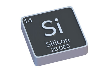 Silicon Si chemical element of periodic table isolated on white background. Metallic symbol of chemistry element. 3d render
