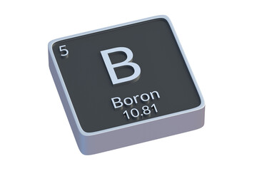Boron B chemical element of periodic table isolated on white background. Metallic symbol of chemistry element. 3d render