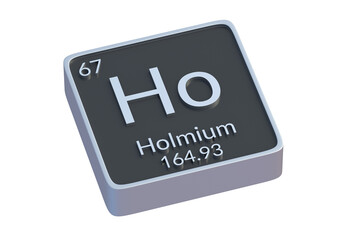 Holmium Ho chemical element of periodic table isolated on white background. Metallic symbol of chemistry element. 3d render