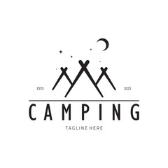 vintage and retro tent logo, camping. With tent, tree and bonfire sign. adventurers, scouts, climbers, camping equipment center