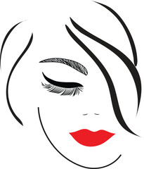 Beautifull girl face. Attractive young woman portrait female beauty concept. Continuous one line drawing. Black and white vector illustration