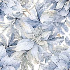 Seamless pattern with blue flowers. Watercolor flowers, leaves. Elegant endless botanical AI Illustration, wallpaper, background. Repeat fashion print for fabric, clothes. 