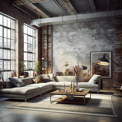 Vintage Vibes: Embracing Nostalgia in a Modern American Loft Living Room - created with generative AI technology