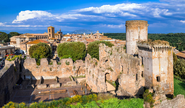 Italy travel and landmarks. Famous historic Etruscan city Nepi in Tuscia, Viterbo province. Popular tourist destination and attration. Aerial drone view