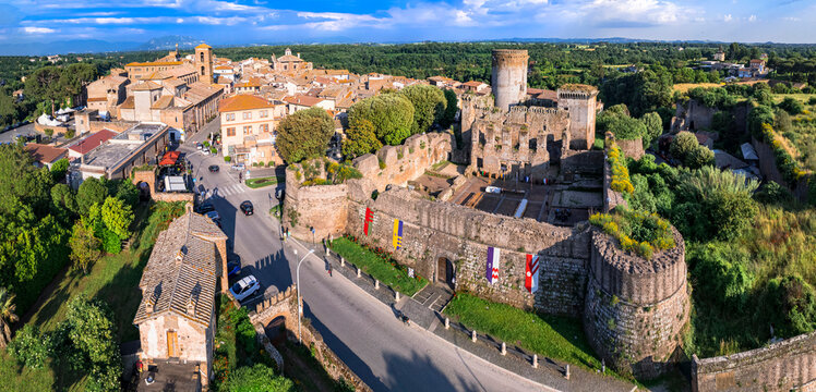 Italy travel and landmarks. Famous historic Etruscan city Nepi in Tuscia, Viterbo province. Popular tourist destination and attration. Aerial drone view