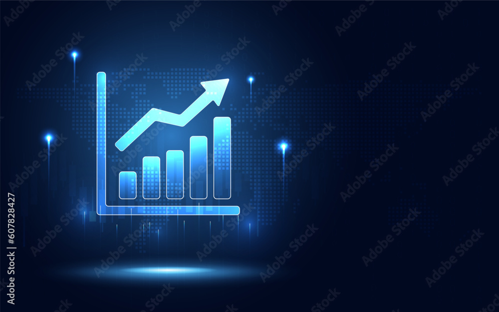 Poster futuristic raise arrow chart digital transformation abstract technology background. big data and bus