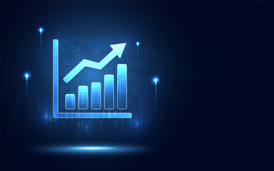 Futuristic raise arrow chart digital transformation abstract technology background. Big data and business growth currency stock and investment economy. Vector illustration