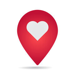 red heart isolated on white.map pin icon, location pin vector icon, map pointer with heart icon