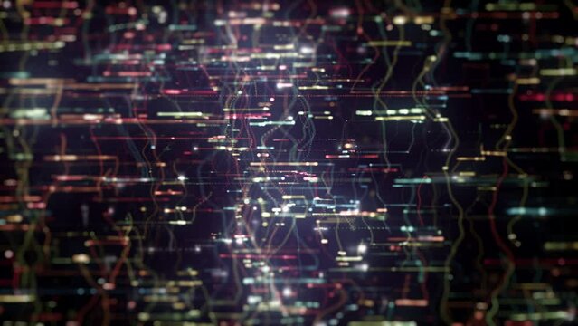 Abstract Digital Data Technology Background/ 4k animation of an abstract high technology wallpaper background visual fx of data lines and particles zooming in with ambient occlusion and depth of field