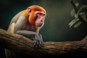 Unique Proboscis Monkey Relaxing in the Treetops