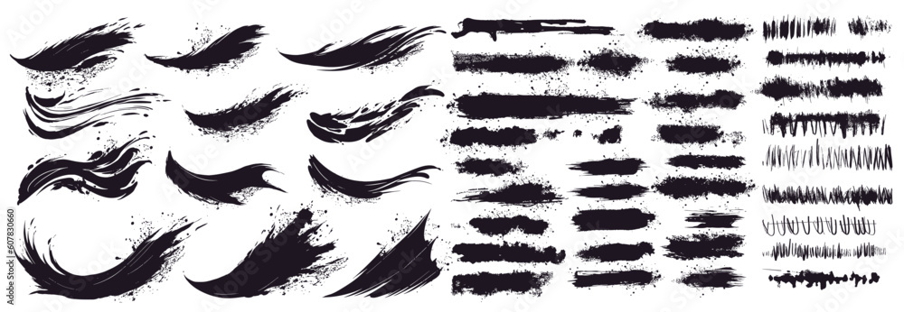 Poster Brush strokes. Texture brushes and modern grunge brush lines. An element of the artistic design of the brush for the design of the frame. Blobs or stripes. Design elements isolated on white background