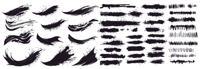 Brush strokes. Texture brushes and modern grunge brush lines. An element of the artistic design of the brush for the design of the frame. Blobs or stripes. Design elements isolated on white background