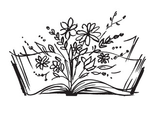 Wildflowers design. Bouquet of flowers in a book. Wild flowers on book pages