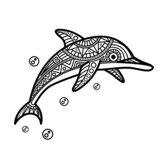 Black and white mandala line art of the dolphin Good use for symbol mascot icon avatar tattoo T Shirt design logo or any design
