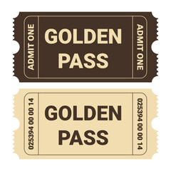 Vector set of golden pass ticket template. VIP entry talon.Vector ilustration for design and print